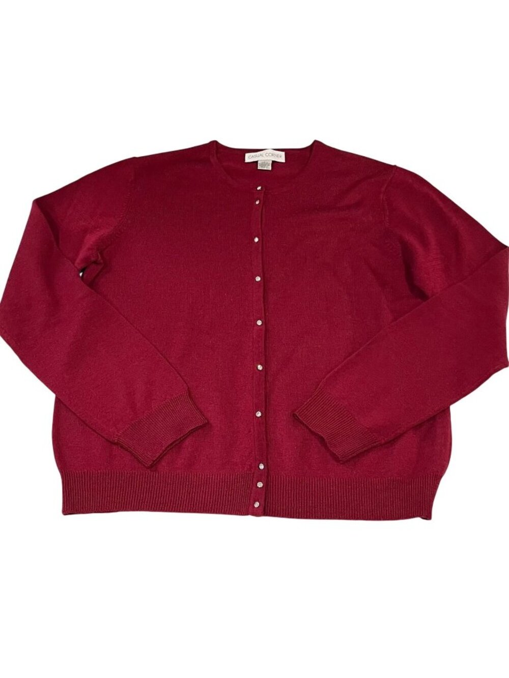 Casual Corner Merino Wool Cardigan Maroon L Relaxed Vibrant Preppy Cottagecore